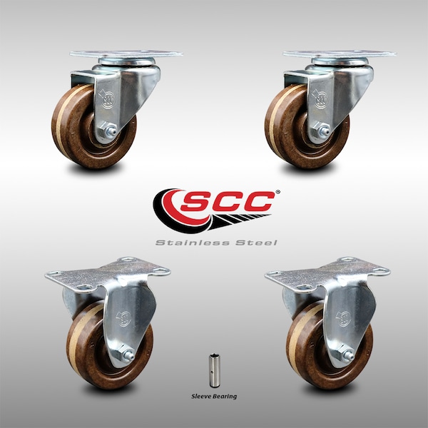 Service Caster 3 Inch SS High Temp Phenolic Swivel Top Plate Caster Set with 2 Rigid SCC SCC-SS20S314-PHSHT-2-R-2 - main